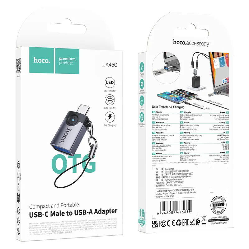 Adapter OTG USB C to USB A Hoco 3A UA46C gray - Image 9