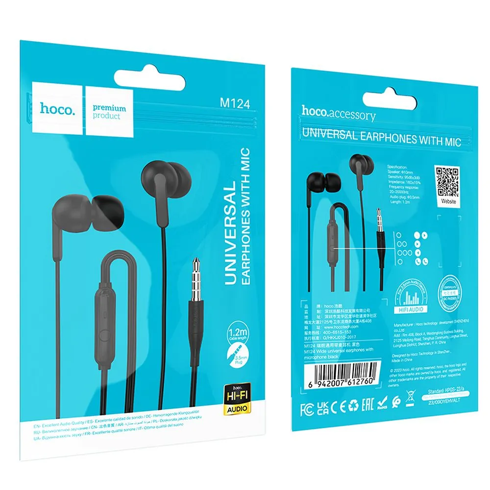 Wire earphones Jack 3,5 mm Hoco M124 black - 6. kép