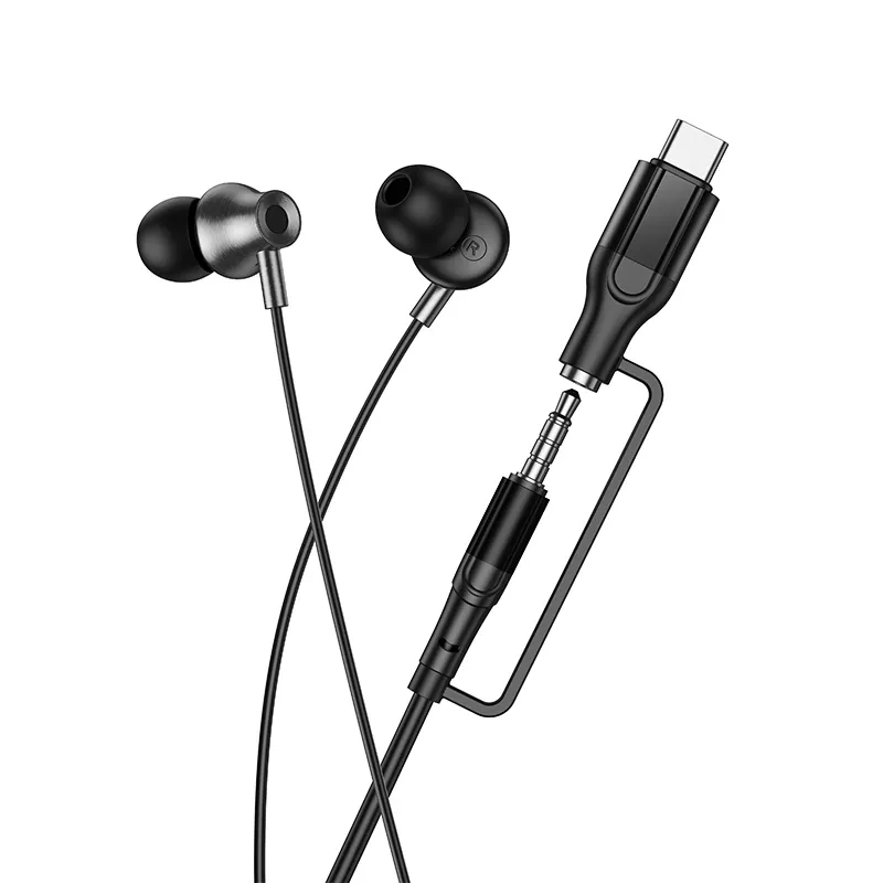 Wired earphones with microphone Jack 3,5 mm/ USB C Hoco M119A black - Image 3