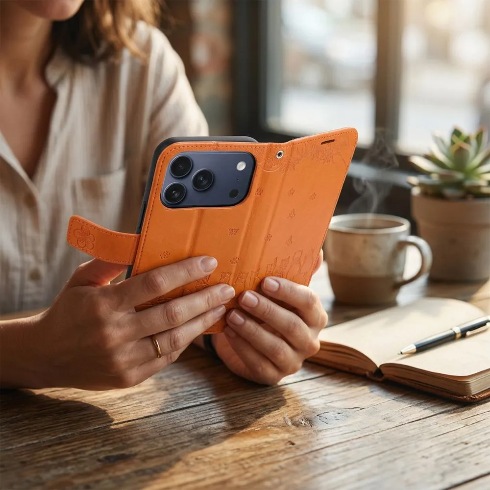 Flip case for iPhone 17 PRO MAX / 18 PRO MAX Mezzo Book cats brown - 4. kép