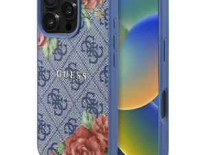 GUESS case for IPHONE 16 Pro compatible with MagSafe GUHMP16LP4ROPEMCB (4G Flowers Print) blue