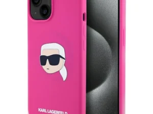 KARL LAGERFELD case for IPHONE 15 compatible with MagSafe KLHMP15SSKHPPLF (SIL KL Head Print) fuschia