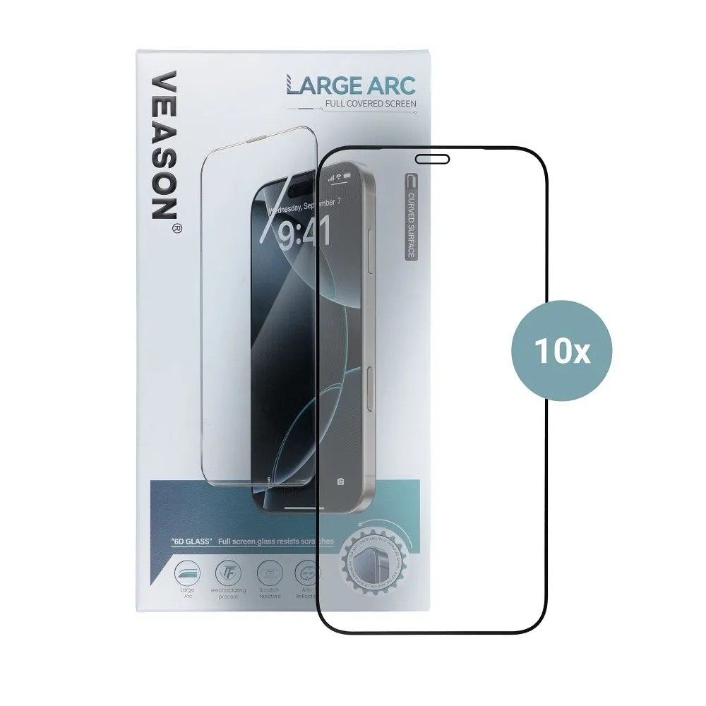 6D Pro Veason Glass (SET 10in1) - for Iphone 17 Pro / 18 Pro black - Image 3