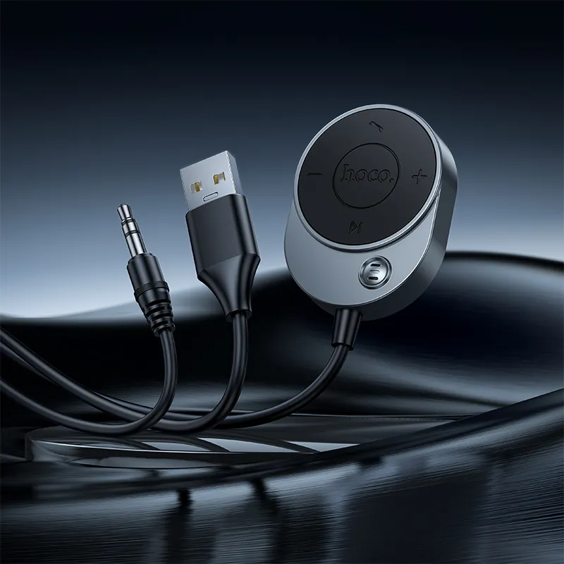 Wireless car receiver Hoco AUX Bluetooth with cable Jack 3,5 mm E150 metal gray - Image 7