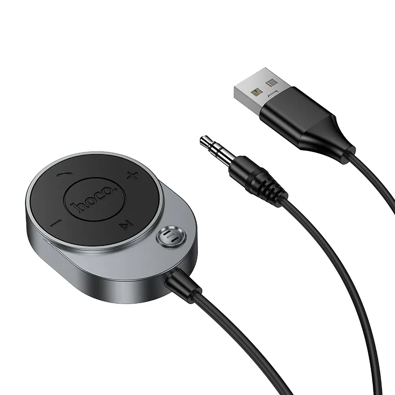 Wireless car receiver Hoco AUX Bluetooth with cable Jack 3,5 mm E150 metal gray - Image 2
