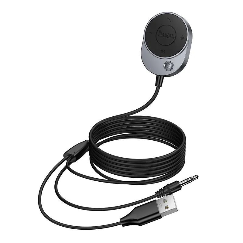Wireless car receiver Hoco AUX Bluetooth with cable Jack 3,5 mm E150 metal gray - Image 5