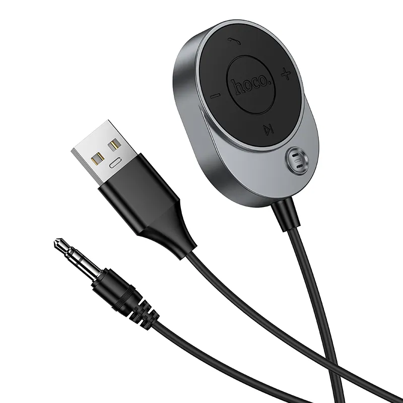 Wireless car receiver Hoco AUX Bluetooth with cable Jack 3,5 mm E150 metal gray - Image 3