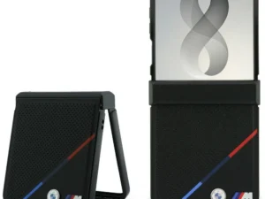 BMW case for SAMSUNG GALAXY Z FLIP 8 compatibile with MagSafe (Leather Perforated Tricolor Stripe Metal Logos) black