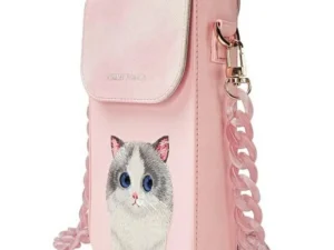 Phone case wallet handbag 3-in-1 Set Nimmy Big Eyed Pet 2.0 cat pink