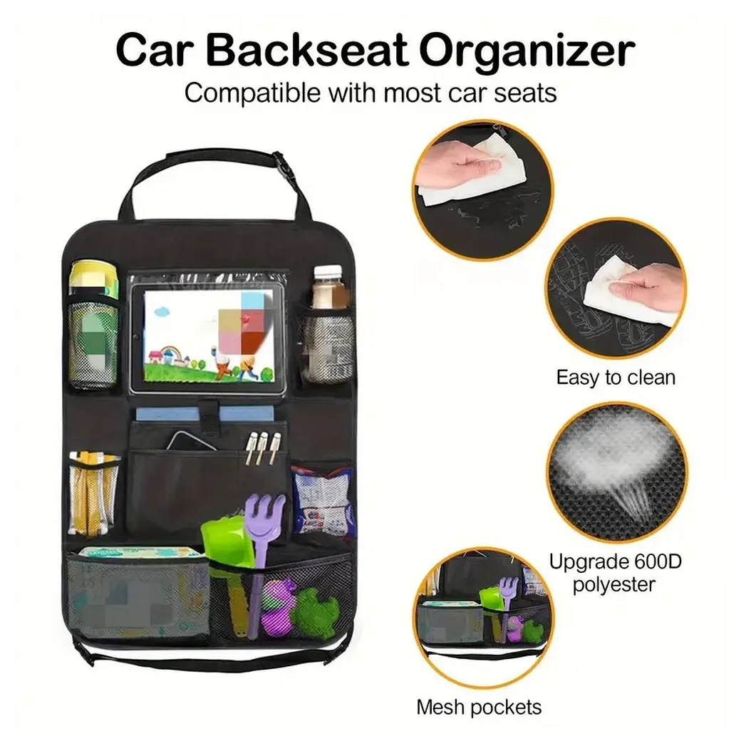 Car organizer for front seats with compartments black - Image 4