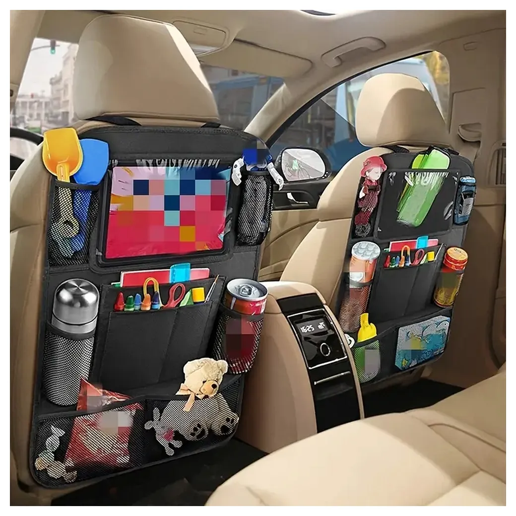 Car organizer for front seats with compartments black - Image 3