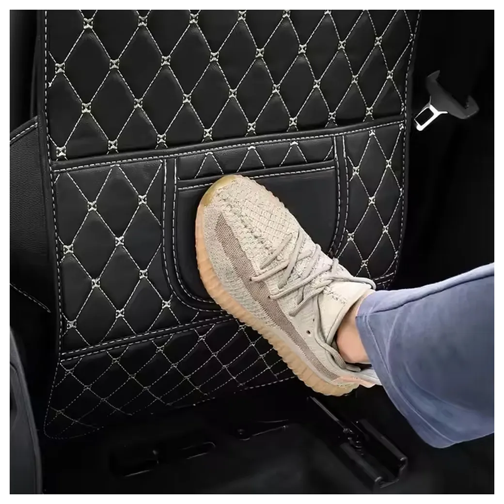 Protective leather mat for car seat anti-kick with organizer black - Image 7