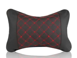Car headrest pillow with stitching black red