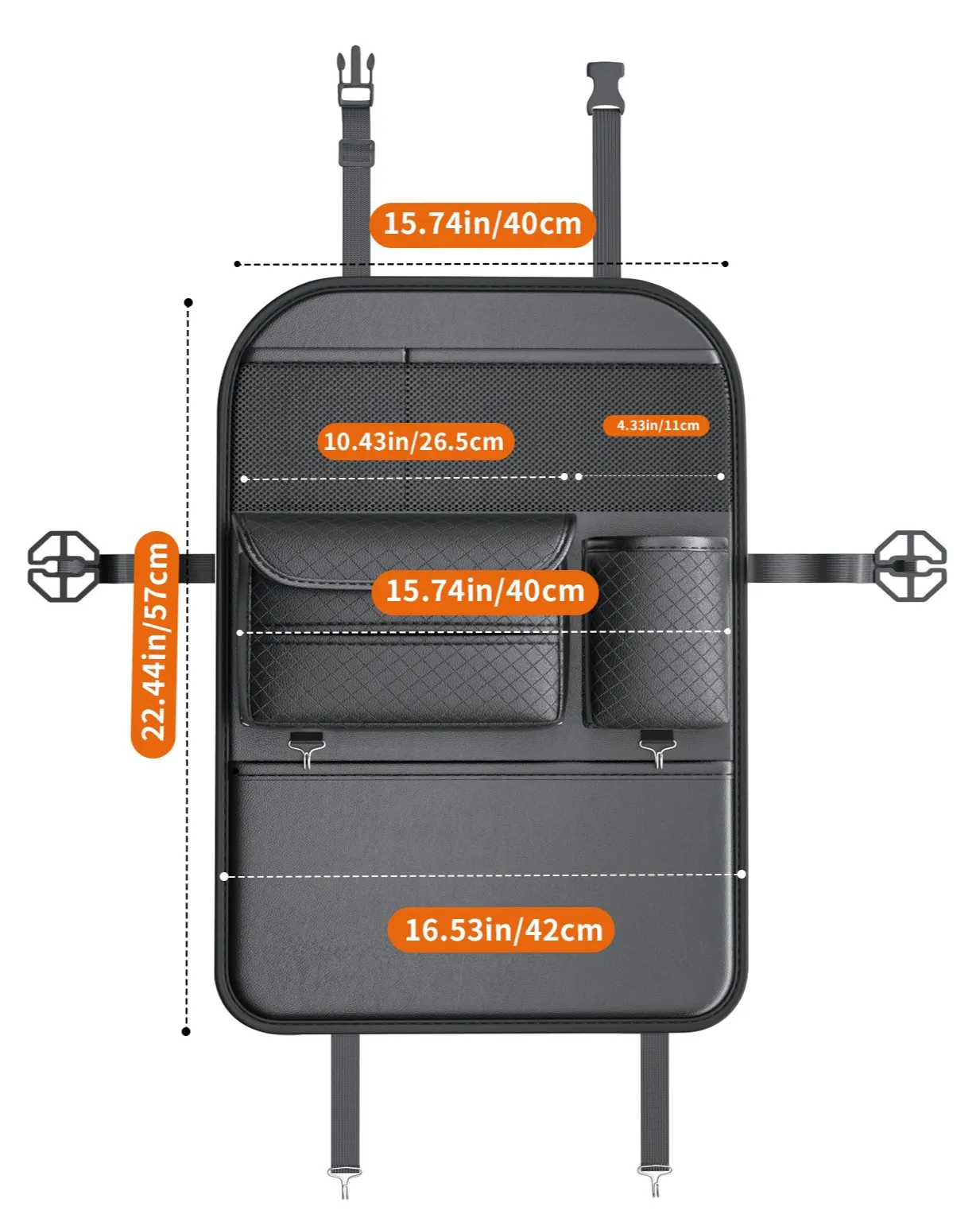 Car organizer for front seats with compartments D03 black - 6. kép