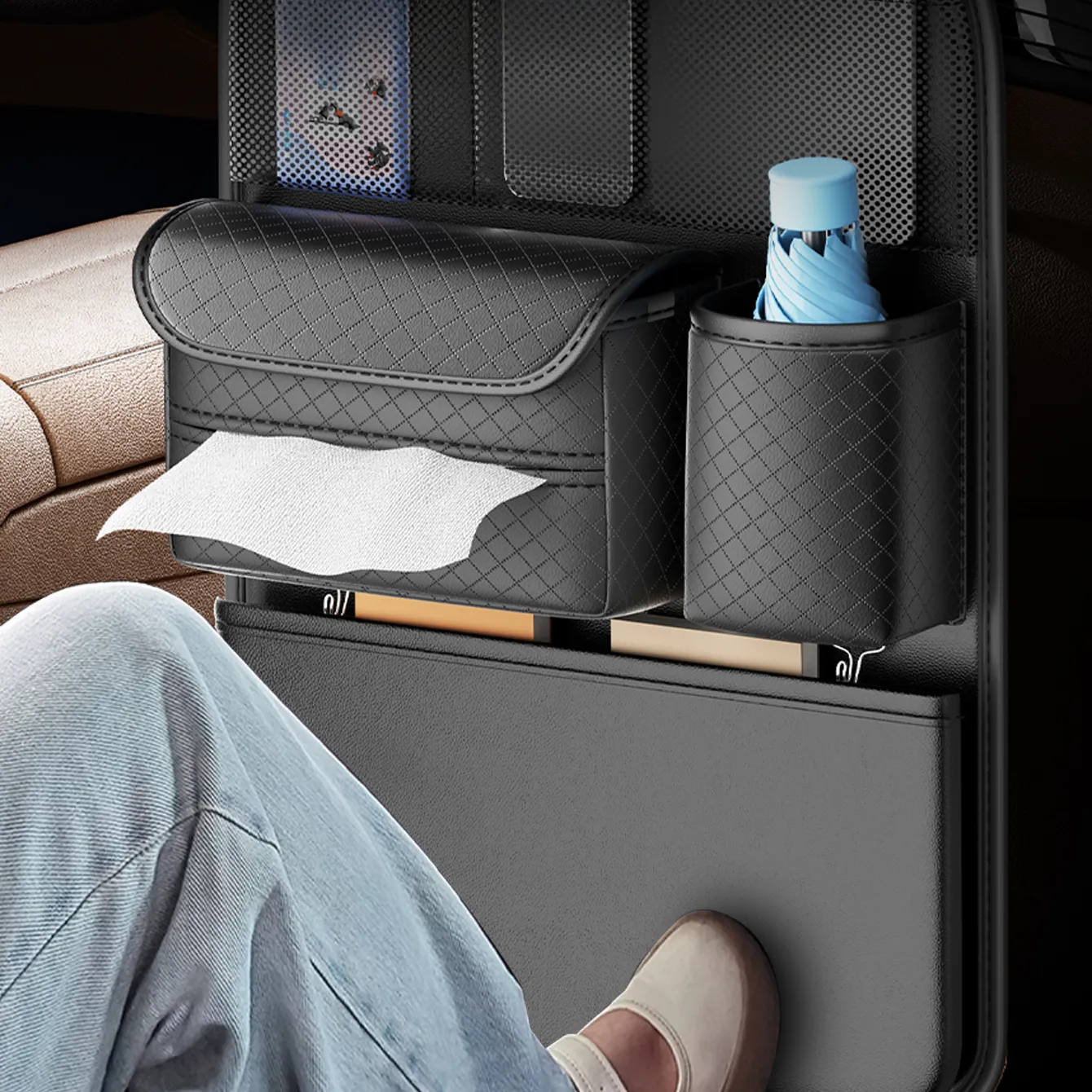Car organizer for front seats with compartments D03 black - 5. kép