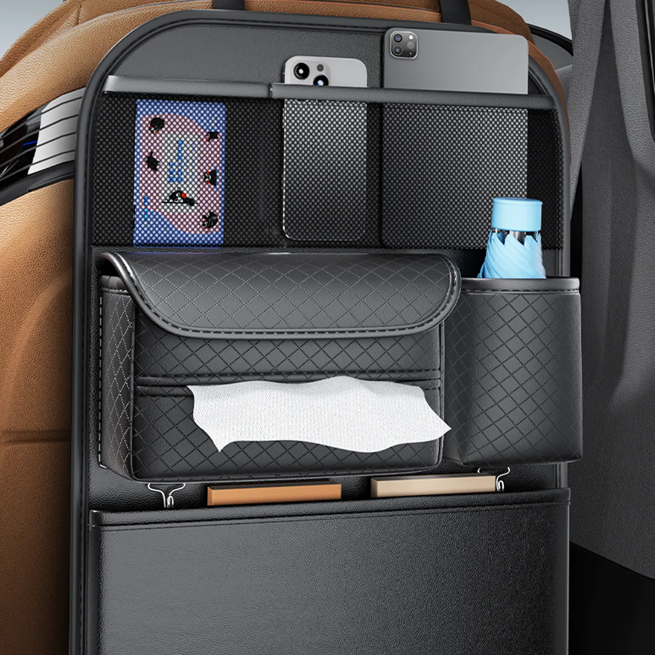 Car organizer for front seats with compartments D03 black - 7. kép