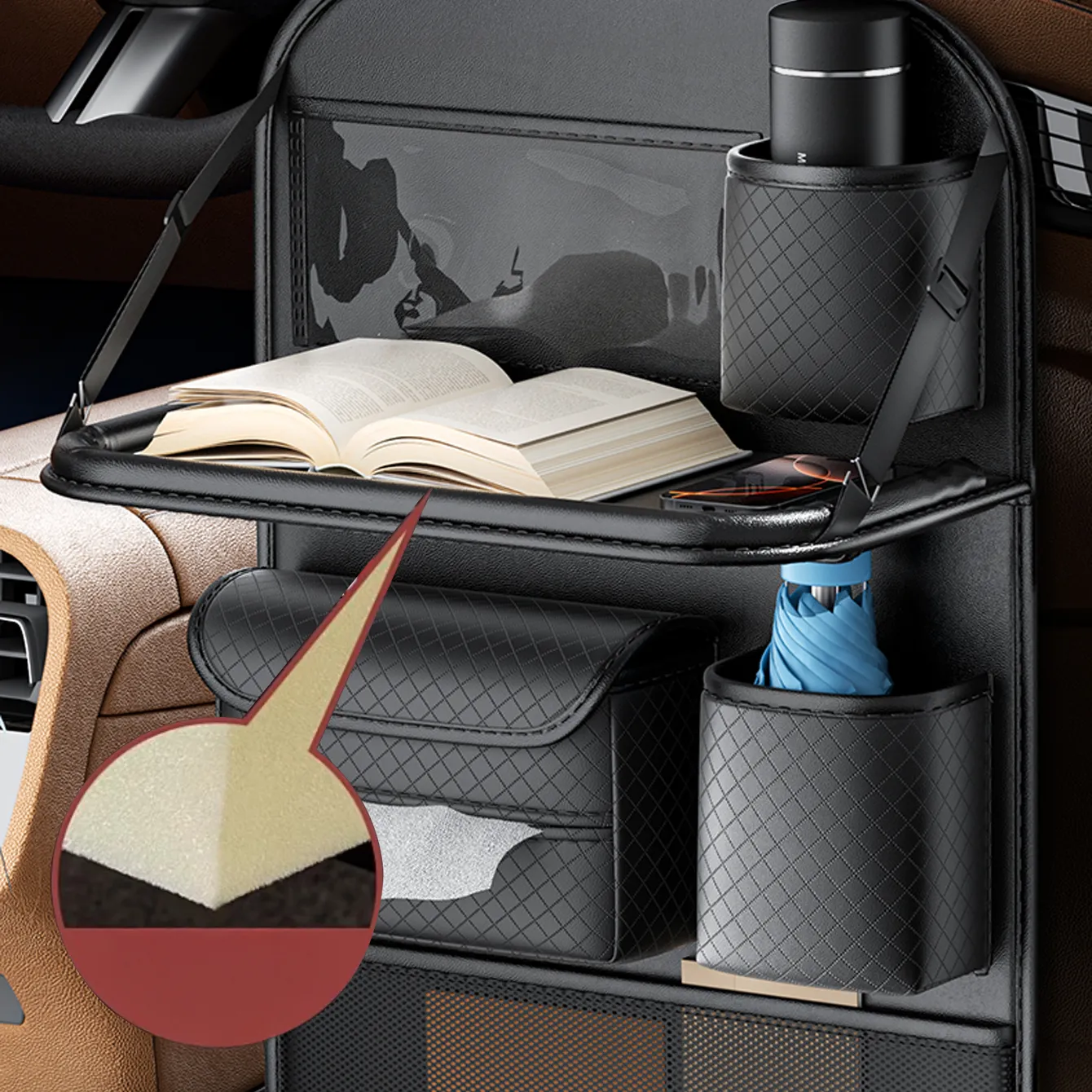 Foldable Car organizer for front seats with compartments D03-B black - 10. kép
