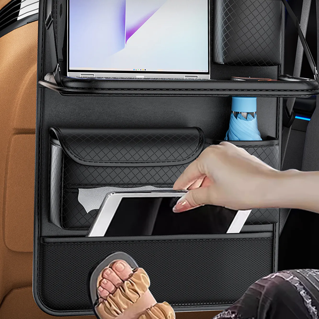 Foldable Car organizer for front seats with compartments D03-B black - 8. kép