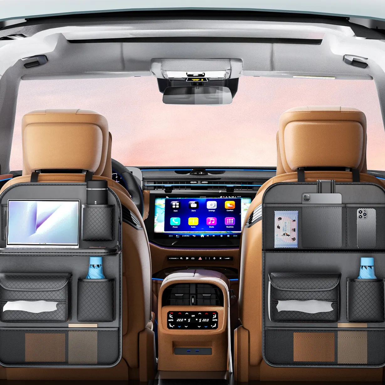 Foldable Car organizer for front seats with compartments D03-B black - 9. kép