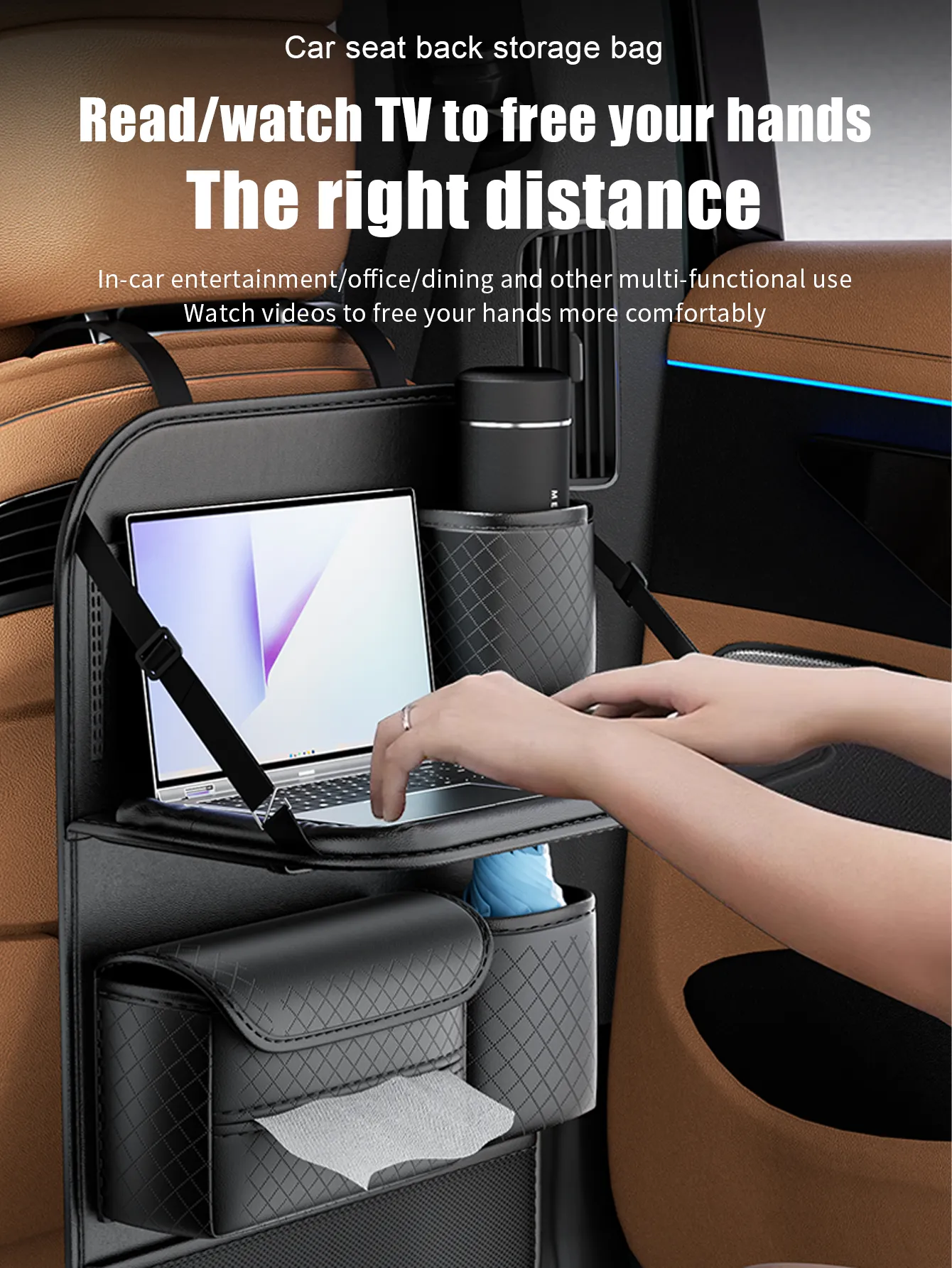 Foldable Car organizer for front seats with compartments D03-B black - 2. kép