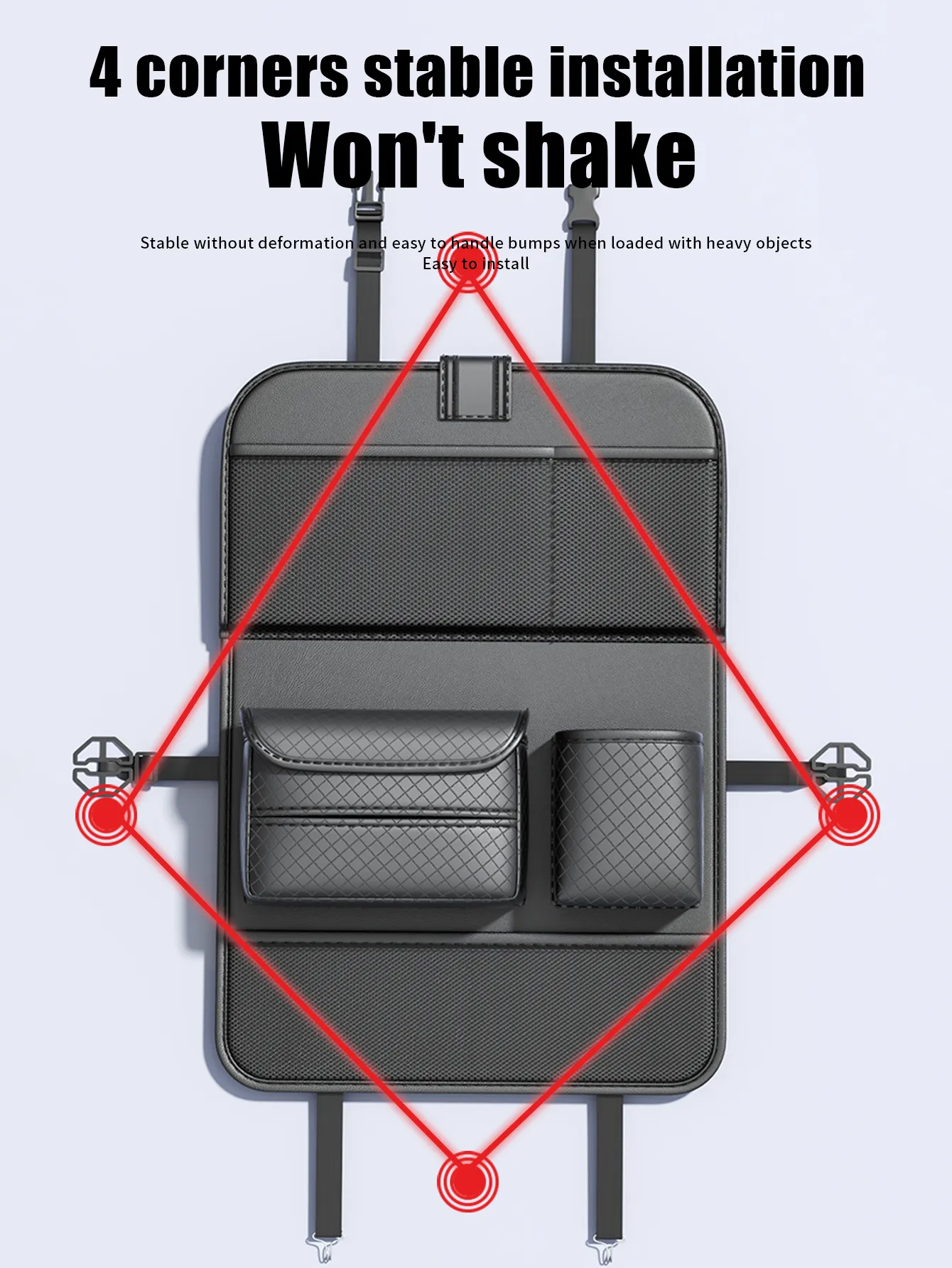 Foldable Car organizer for front seats with compartments D03-B black - 7. kép