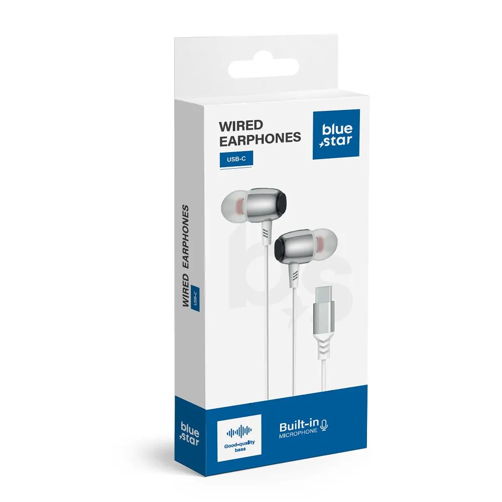 Wire earphones USB C (DAC) Blue Star M09C 1,2 m white - Image 3