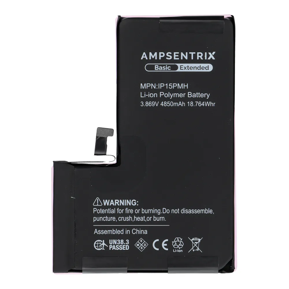 AmpSentrix Basic battery for iPhone 15 Pro Max (high capacity 4850 mAh) - Image 2