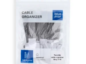 Blue Star PJ-COZ413 öntapadós kábelkötegelő tépőzárral - szürke (10 db)