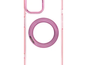 Case for iPhone 14 Frame Circle Stand compatible with MagSafe pink