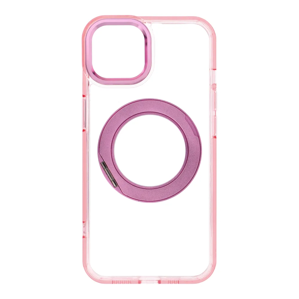 Case for iPhone 14 Frame Circle Stand compatible with MagSafe pink