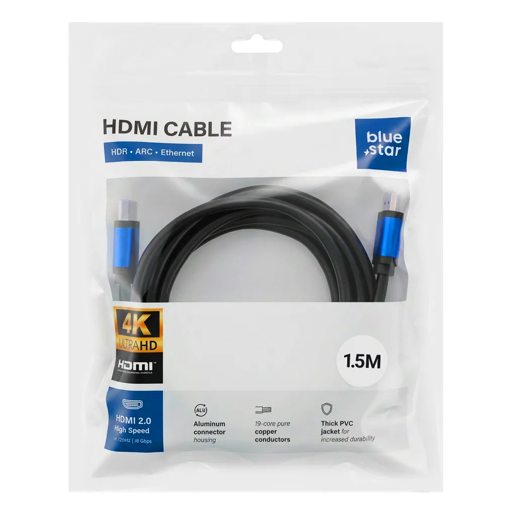 Cable HDMI 2.0 Blue Star 4K 120Hz - High Speed, HDR, ARC, Ethernet, AWM, 18Gbps 1,5 m black - Image 4