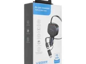 Car charger VEGER USB C + kabel USB C / Lightning QC PD 84W CC89 black