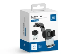 Car holder for mobile phone with windshield and dashboard mount BLUE STAR Long Neck Crystal black