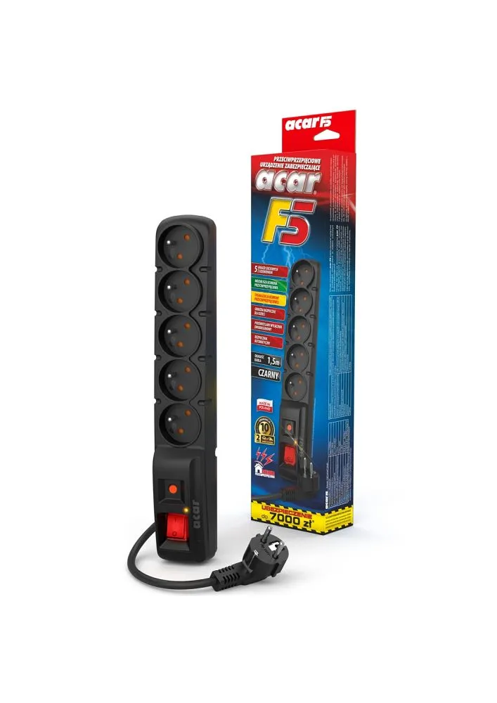 Extension cord 5 sockets ACAR F5 1,5 m black - Image 6