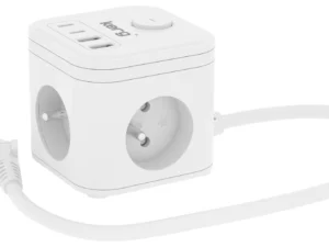 KERG 3-socket power cube + USB-A+USB-C charger 1.5m 3×1.5mm2 H05VV-F 16A/250V~ Smart white