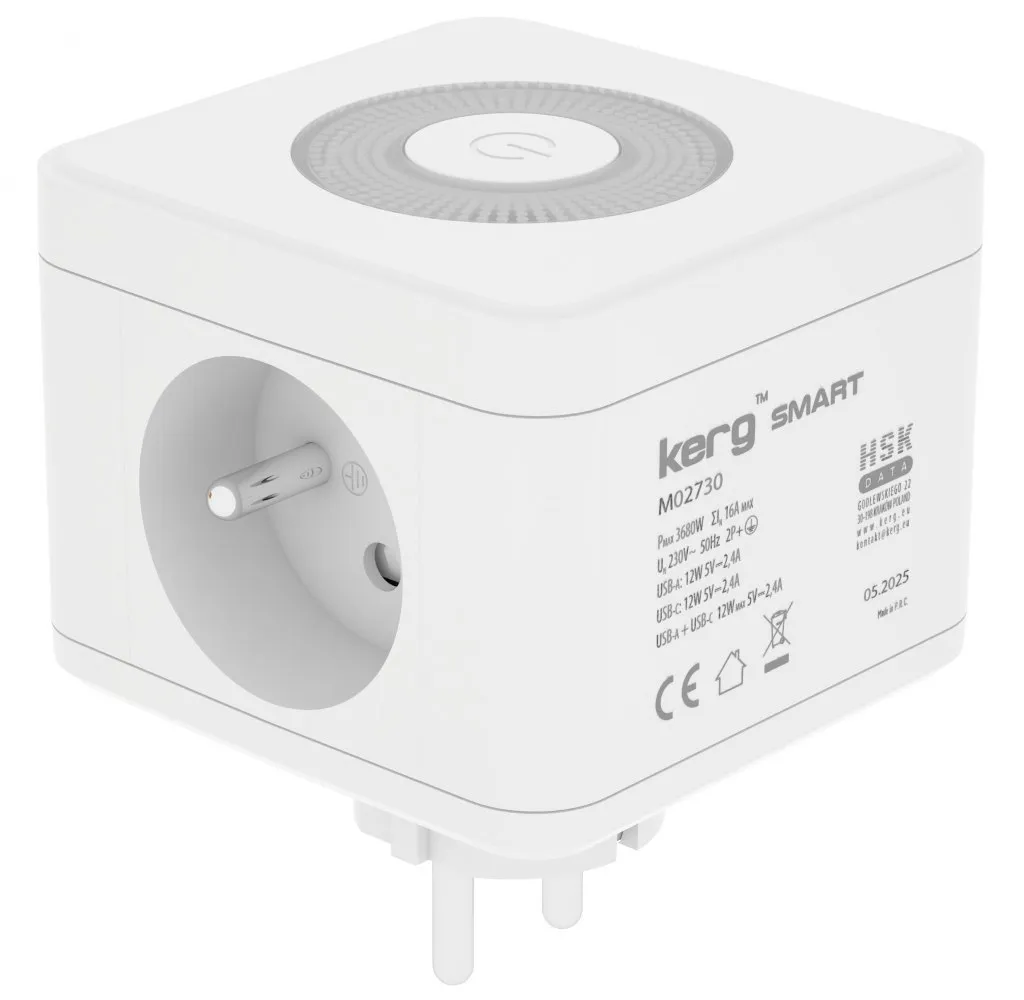 KERG Smart 2-socket power cube + USB-A + USB-C charger + LED lamp 16A/250V~ white - Image 3