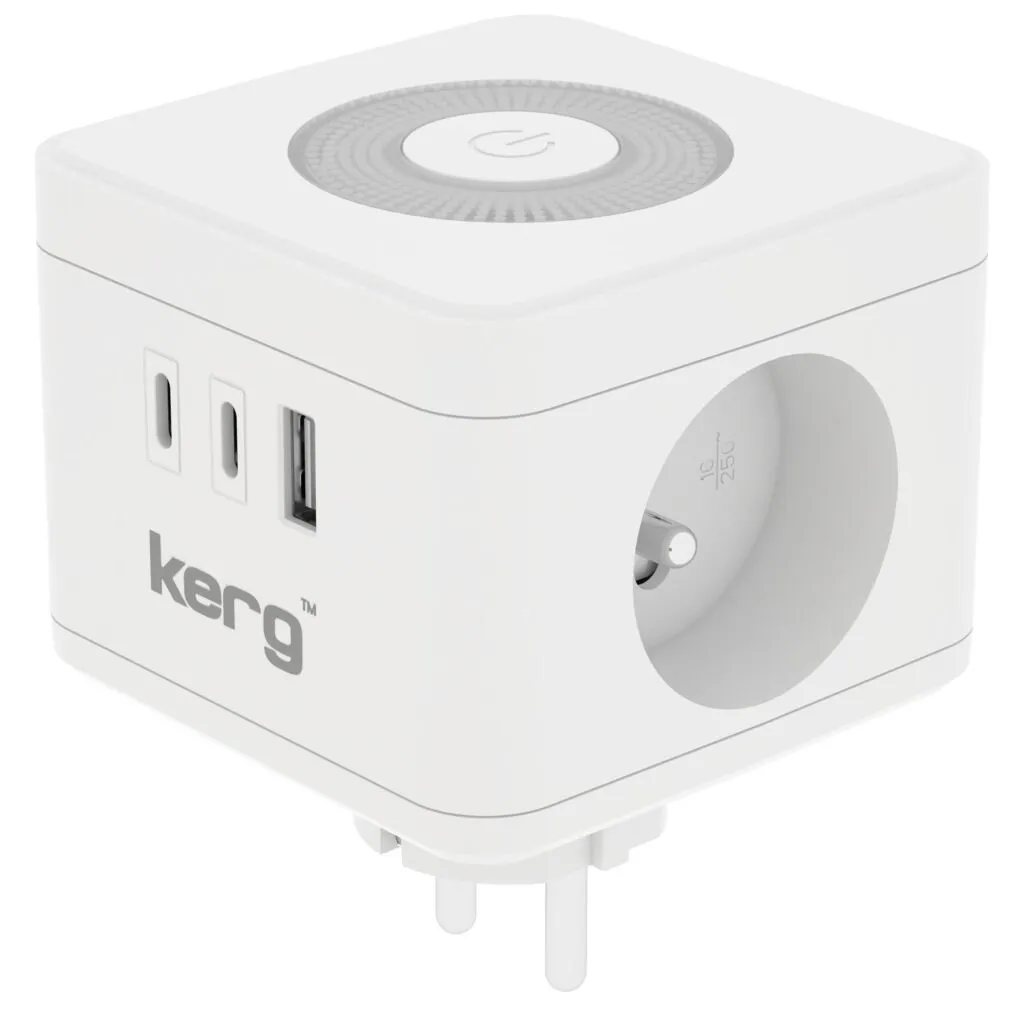 KERG Smart 2-socket power cube + USB-A + USB-C charger + LED lamp 16A/250V~ white - Image 2