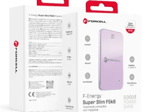 Powerbank compatible with MagSafe Forcell F-Energy SuperSlim F5K8 QC4.0 PD3.0 15W 5000 mAh purple