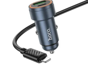 Autós töltő Hoco USB A + USB C QC3.0 PD 30W + USB C - Lightning kábel Z57A fekete