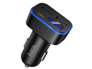 Autós töltő Hoco LCD kijelzővel 2xUSB A + 1xUSB C PD QC3.0 42W Z63A fekete