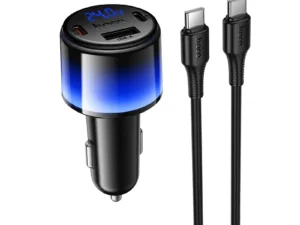 Car charger Hoco USB A + 2xUSB C PD QC3.0 37W + cable USB C to C Z69A black