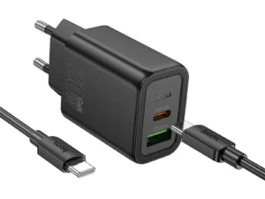 Phone charger Hoco USB A + USB C QC3.0 PD 3A 20W + cable USB C to USB C N61 black