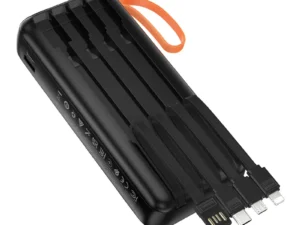 Powerbank Hoco 20000 mAh 2A with built-in cables USB A + USB C+ Lightning + Micro USB and double light J151A black