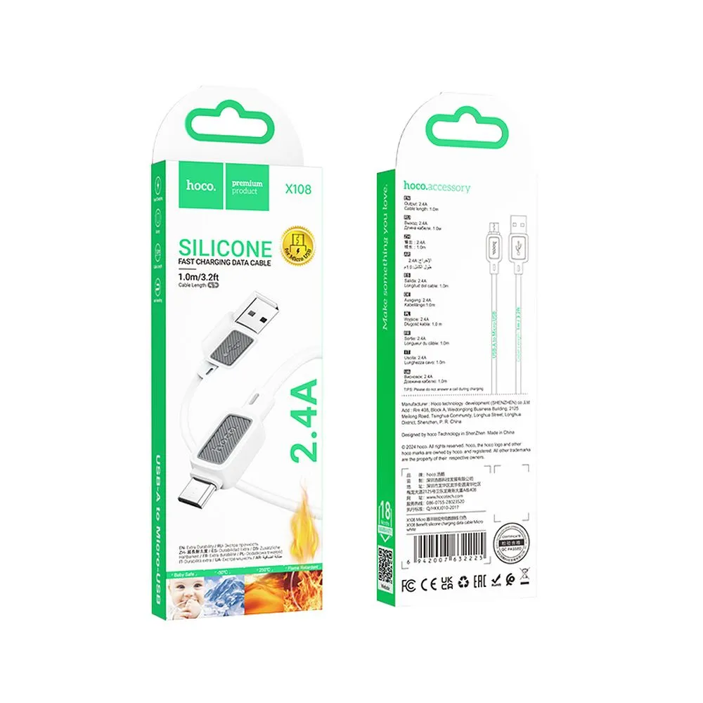 Cable USB A to Micro USB Hoco 2,4A 1 m X108 white - 5. kép