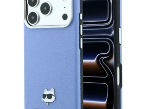 KARL LAGERFELD case for IPHONE 18 Pro Max/ 17 Pro Max compatible with MagSafe (Grained Choupette Head Metal) light blue