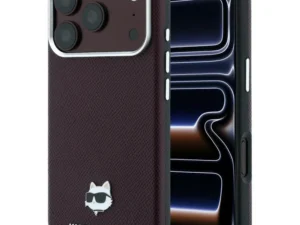 KARL LAGERFELD case for IPHONE 18 Pro/ 17 Pro compatible with MagSafe (Grained Choupette Head Metal) burgundy