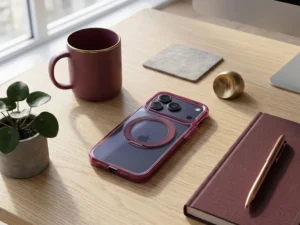 Case for iPhone 18 Pro / 17 Pro Frame Circle Stand compatible with MagSafe burgundy