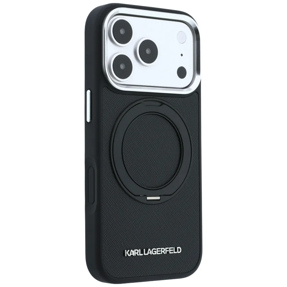 KARL LAGERFELD case for IPHONE 18 Pro Max/17 Pro Max compatible with MagSafe (Ring Stand 360 Saffiano Classic Logo) black - Image 4