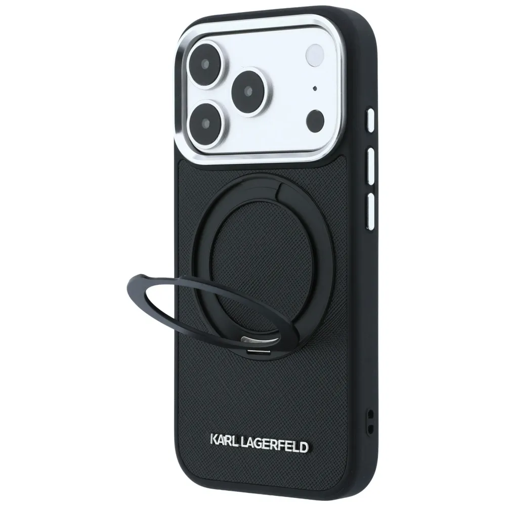 KARL LAGERFELD case for IPHONE 18 Pro Max/17 Pro Max compatible with MagSafe (Ring Stand 360 Saffiano Classic Logo) black - Image 2