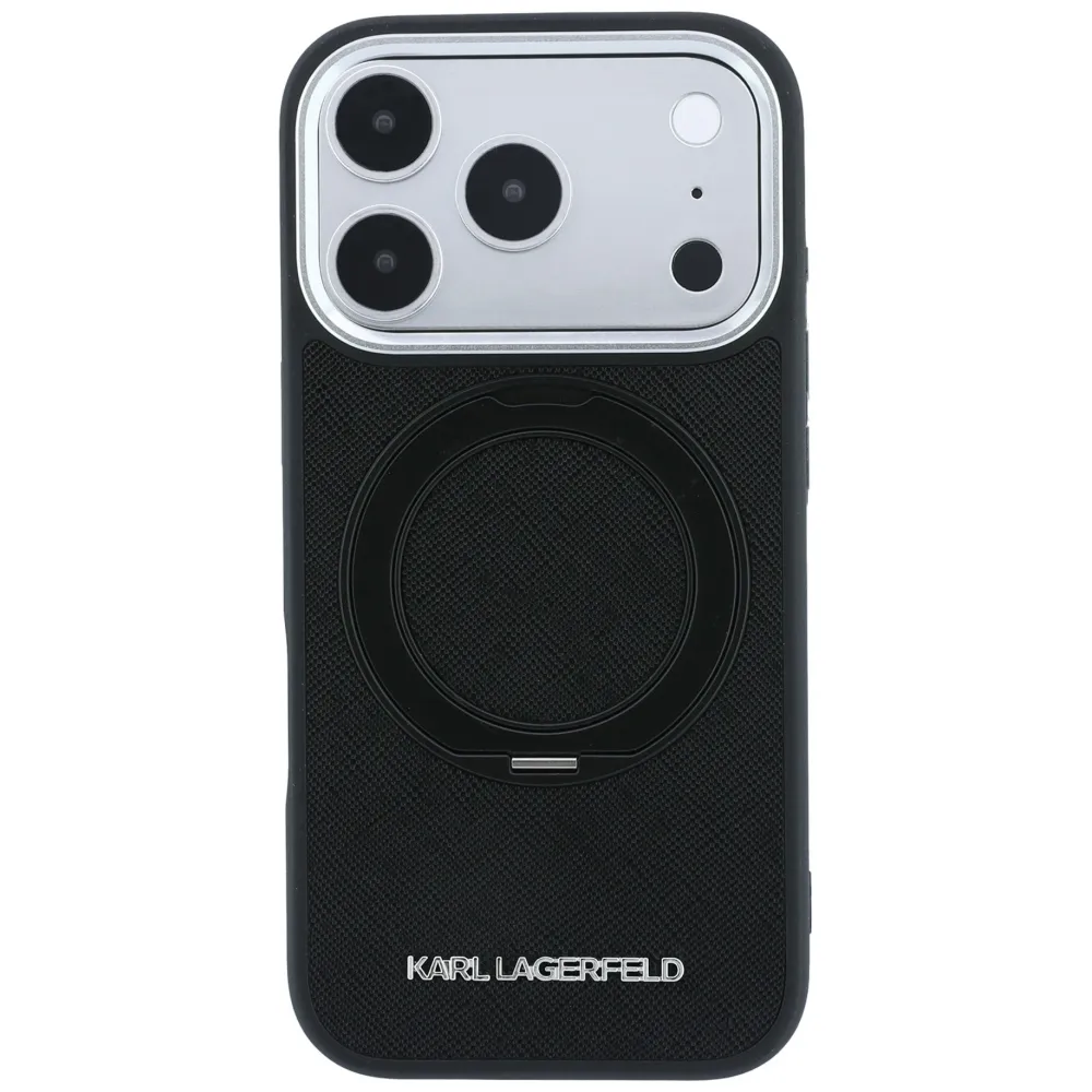 KARL LAGERFELD case for IPHONE 18 Pro Max/17 Pro Max compatible with MagSafe (Ring Stand 360 Saffiano Classic Logo) black - Image 3